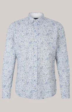 Leinenmix-Hemd Hanson in Blau/Weiß gemustert