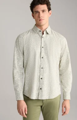 Leinenmix-Hemd Hanson in Grün/Weiß gemustert