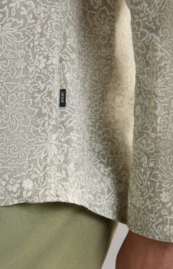 Leinenmix-Hemd Hanson in Grün/Weiß gemustert