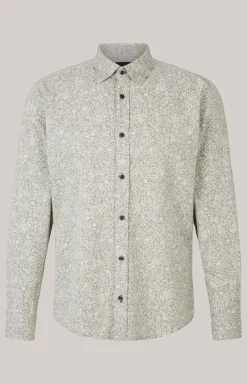 Leinenmix-Hemd Hanson in Grün/Weiß gemustert