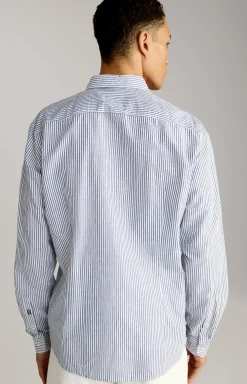 Leinenmix-Hemd Hawes in Blau/Weiß gestreift