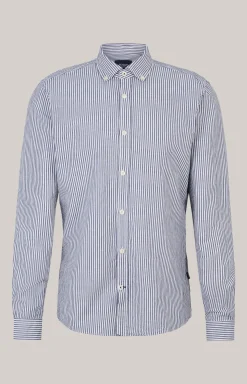 Leinenmix-Hemd Hawes in Blau/Weiß gestreift