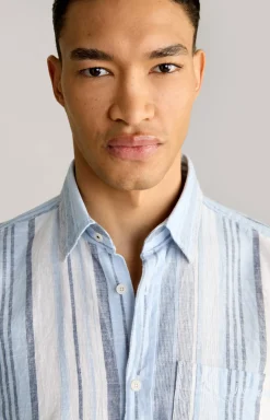 Leinenmix-Hemd Hawes in Hellblau-Weiß gestreift