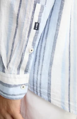 Leinenmix-Hemd Hawes in Hellblau-Weiß gestreift