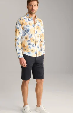 Leinenmix-Hemd Pai in Weiß/Gelb/Blau gemustert