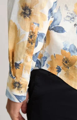 Leinenmix-Hemd Pai in Weiß/Gelb/Blau gemustert