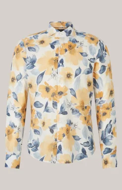 Leinenmix-Hemd Pai in Weiß/Gelb/Blau gemustert
