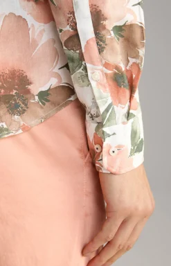 Leinenmix-Hemd Pai in Weiß/Oliv/Rostrot gemustert