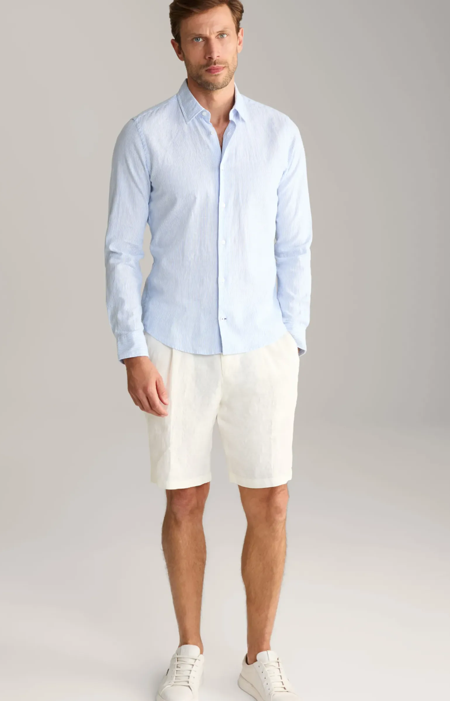 Leinenmix-Hemd Pit in Blau/Weiß gestreift