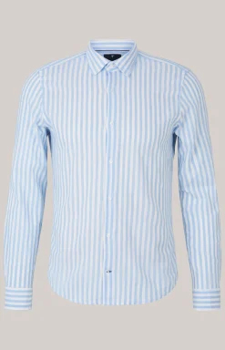 Leinenmix-Hemd Pit in Hellblau/Weiß gestreift