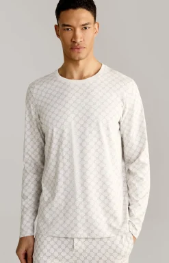 Loungewear Longsleeve in Offwhite/Grau gemustert