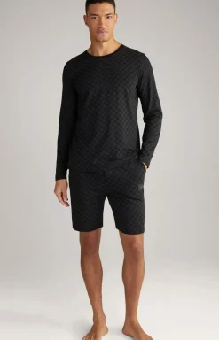 Loungewear Longsleeve in Schwarz gemustert