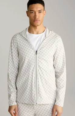 Loungewear Sweatjacke in Offwhite/Grau gemustert