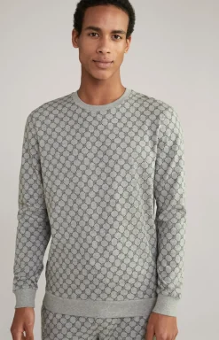 Loungewear Sweatshirt in Hellgrau Melange gemustert