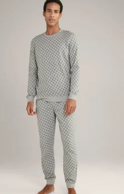 Loungewear Sweatshirt in Hellgrau Melange gemustert