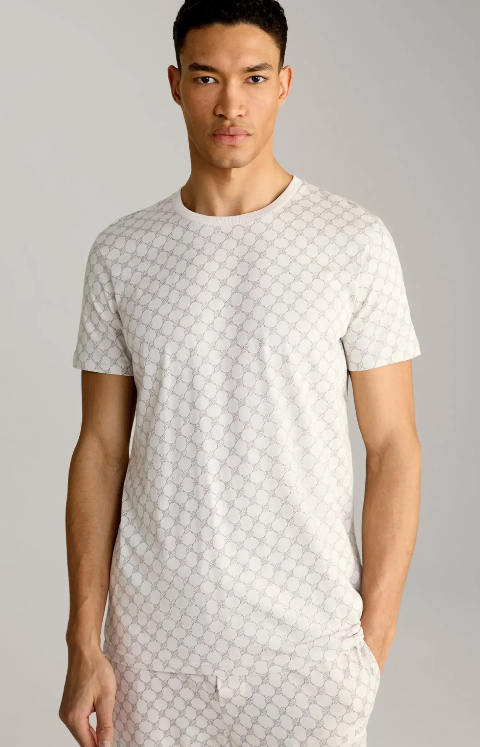 Loungewear T-Shirt in Offwhite/Grau gemustert
