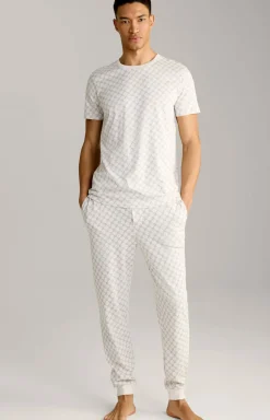 Loungewear T-Shirt in Offwhite/Grau gemustert
