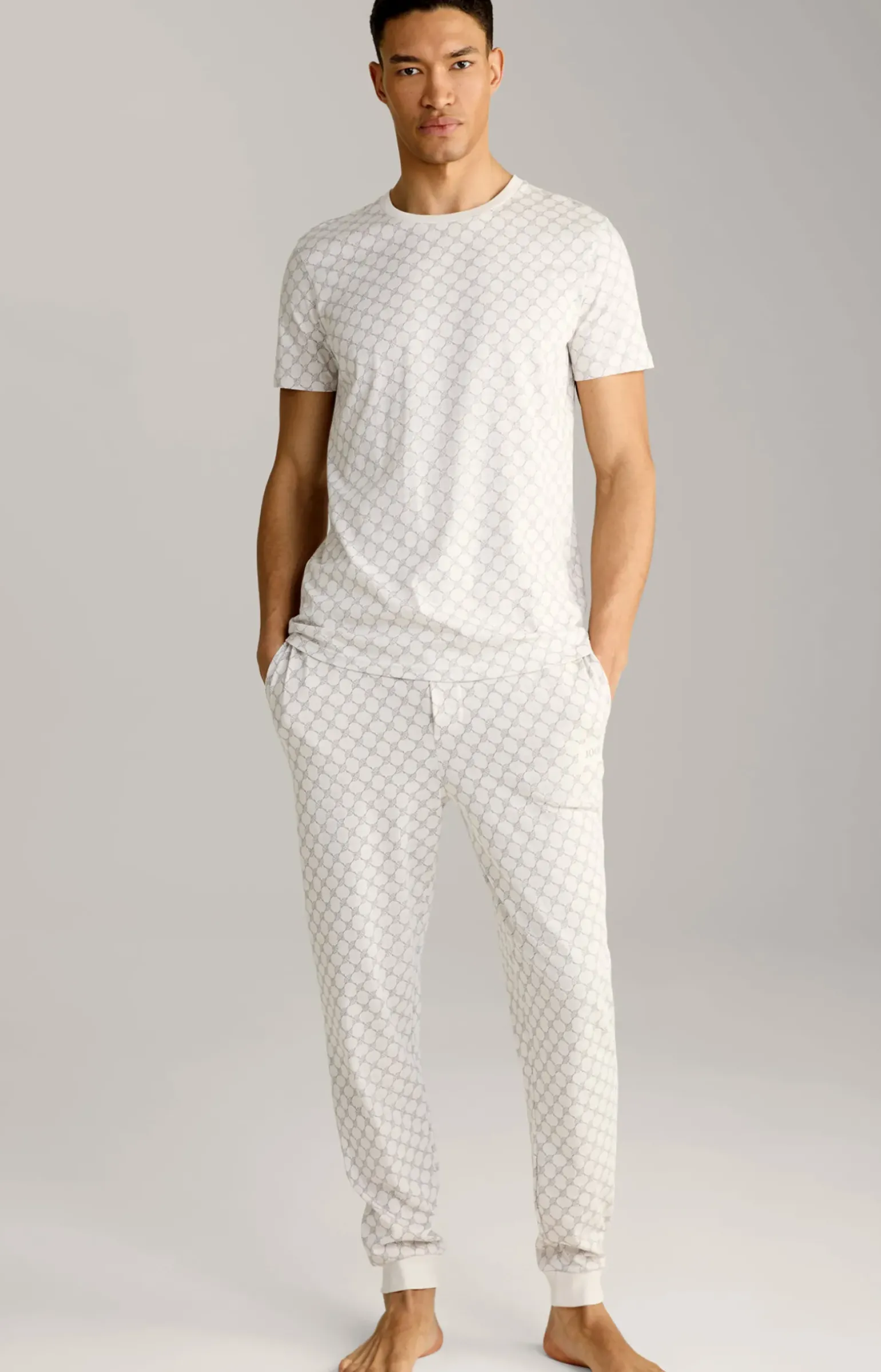 Loungewear T-Shirt in Offwhite/Grau gemustert