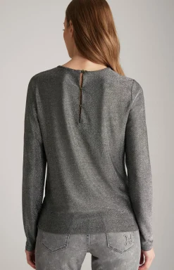 Lurex-Blusenshirt in Grau-Glitzer