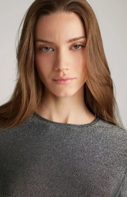 Lurex-Blusenshirt in Grau-Glitzer