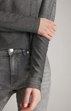 Lurex-Blusenshirt in Grau-Glitzer