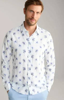 Lyocell-Hemd Hanson in Weiß-Blau gemustert