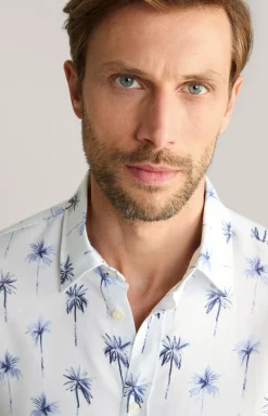 Lyocell-Hemd Hanson in Weiß-Blau gemustert