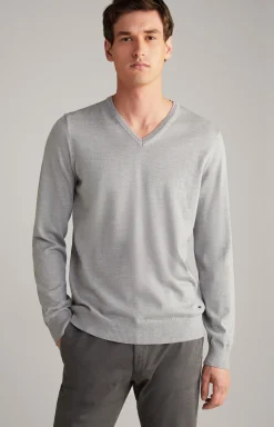 Merinowoll-Pullover Damien in Silbergrau