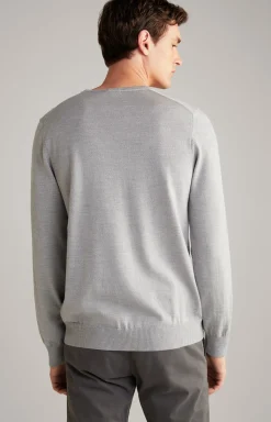 Merinowoll-Pullover Damien in Silbergrau