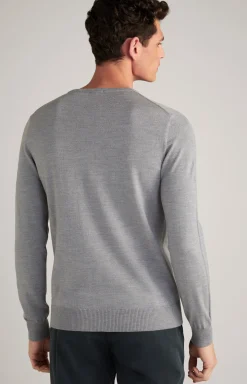 Merinowoll-Pullover Denny in Grau meliert