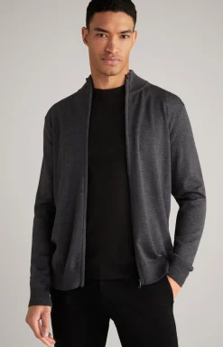 Merinowoll-Strickjacke Davis in Anthrazit
