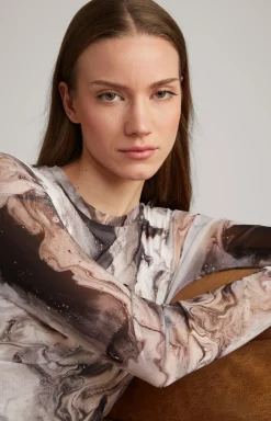 Mesh-Kleid in Offwhite/Schwarz