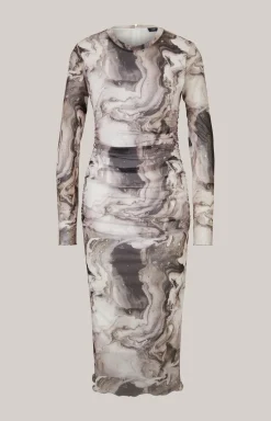 Mesh-Kleid in Offwhite/Schwarz