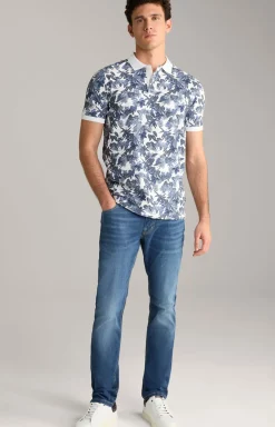 Poloshirt Perez in Blau/Weiß gemustert