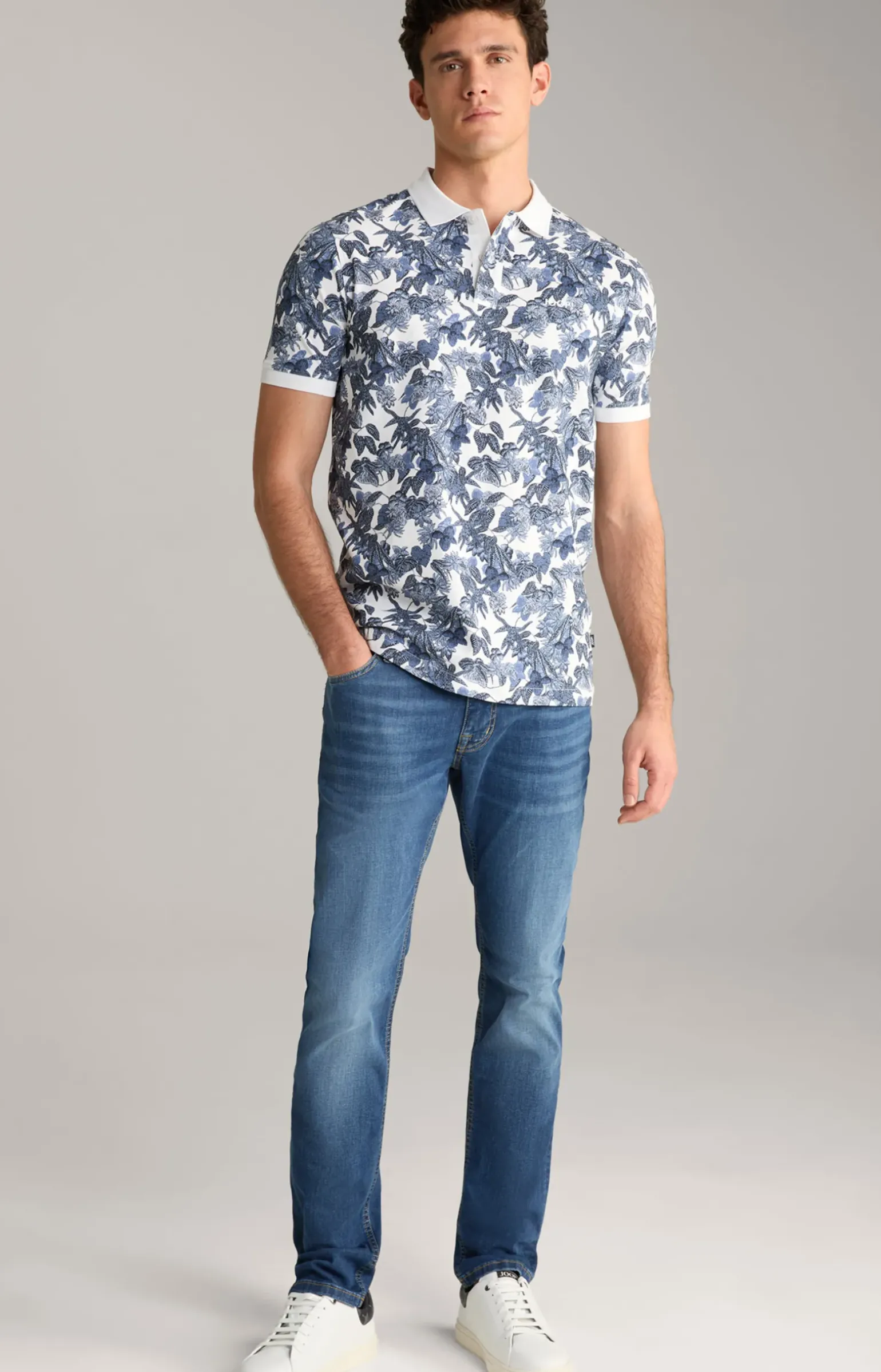 Poloshirt Perez in Blau/Weiß gemustert