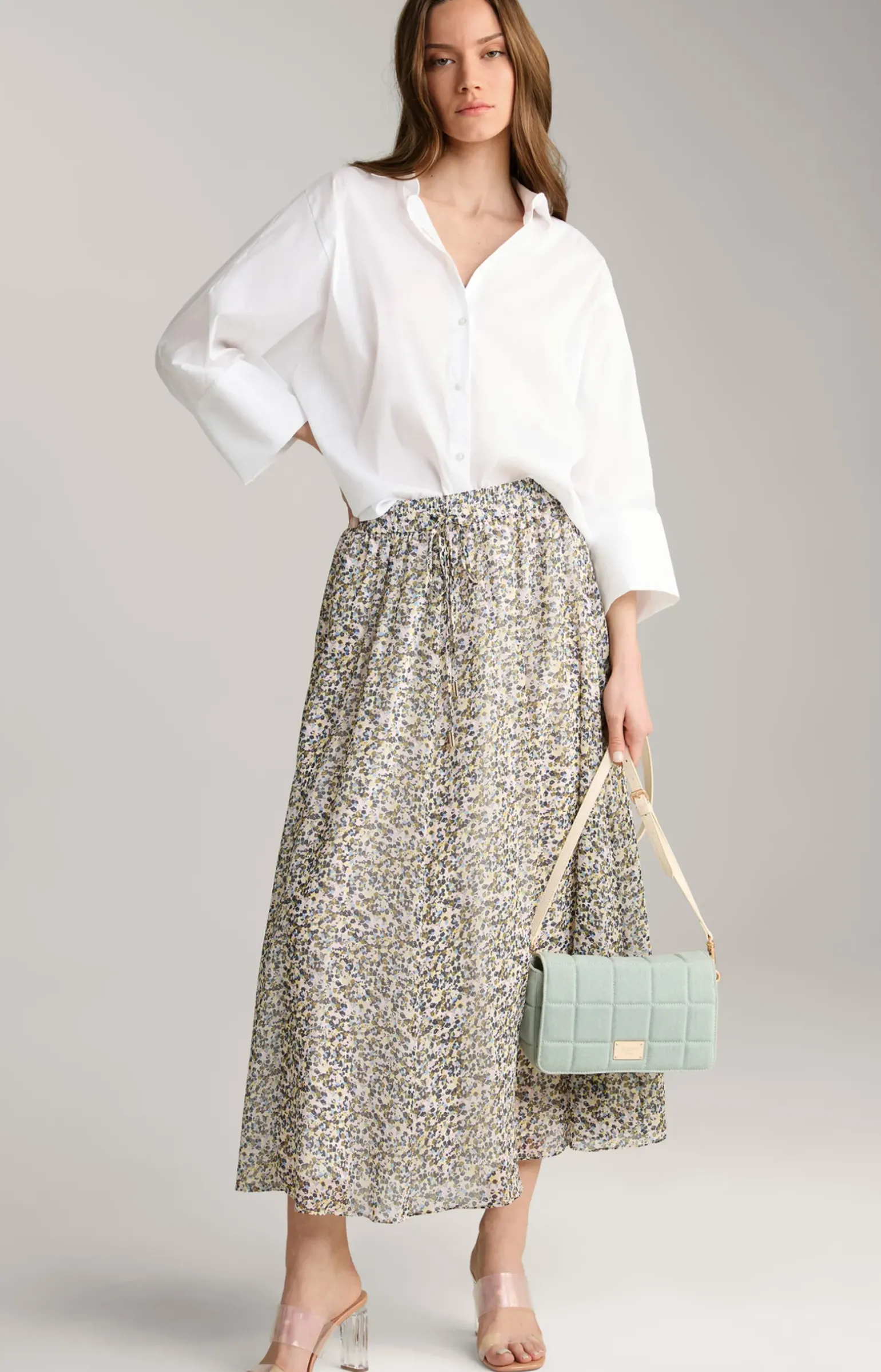 Rock in Ecru/Flieder gemustert