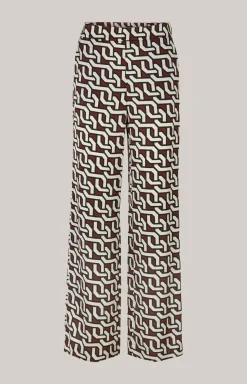 Satin-Hose in Braun/Creme/Schwarz gemustert