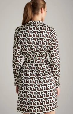 Satin-Kleid in Braun/Creme/Schwarz gemustert