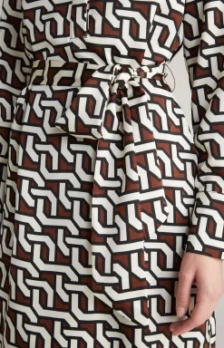 Satin-Kleid in Braun/Creme/Schwarz gemustert