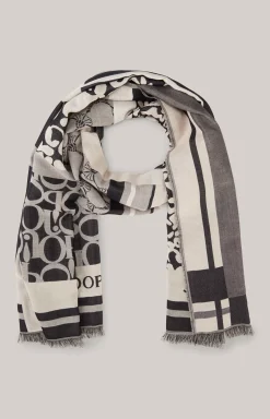 Schal in Anthrazit/Ecru gemustert