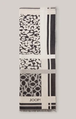 Schal in Anthrazit/Ecru gemustert