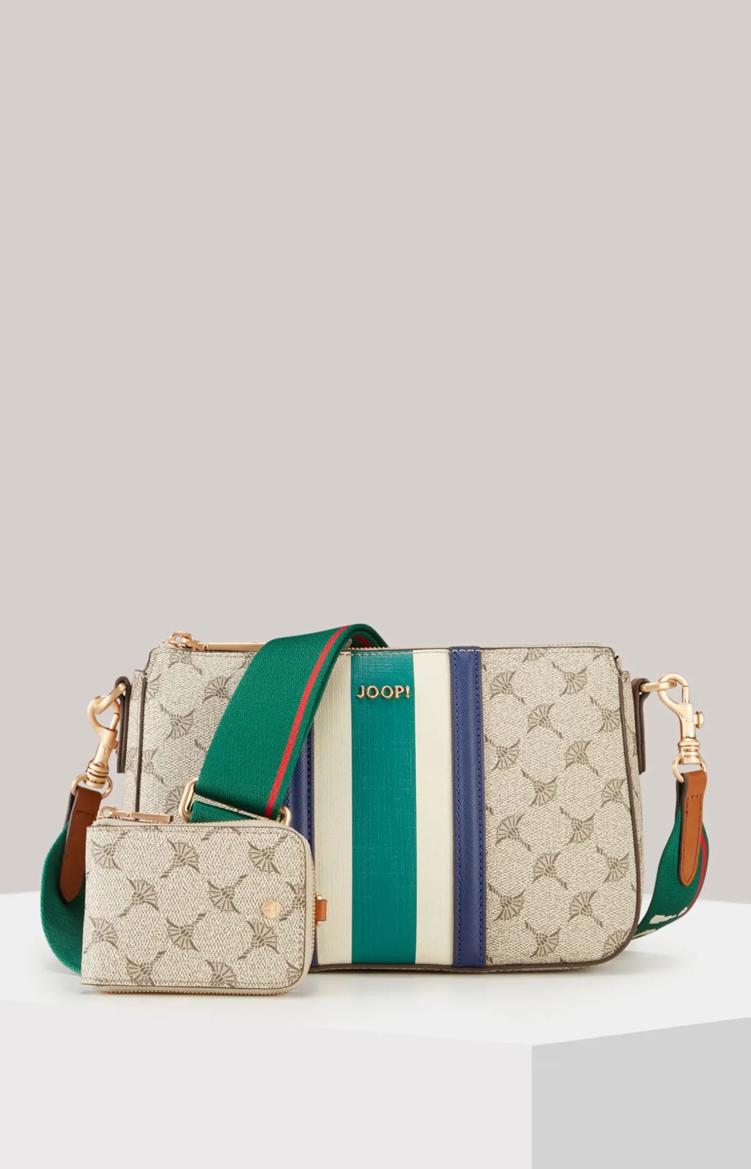 Schultertasche Mazzolino Due Jasmina in Taupe/Grün/Blau