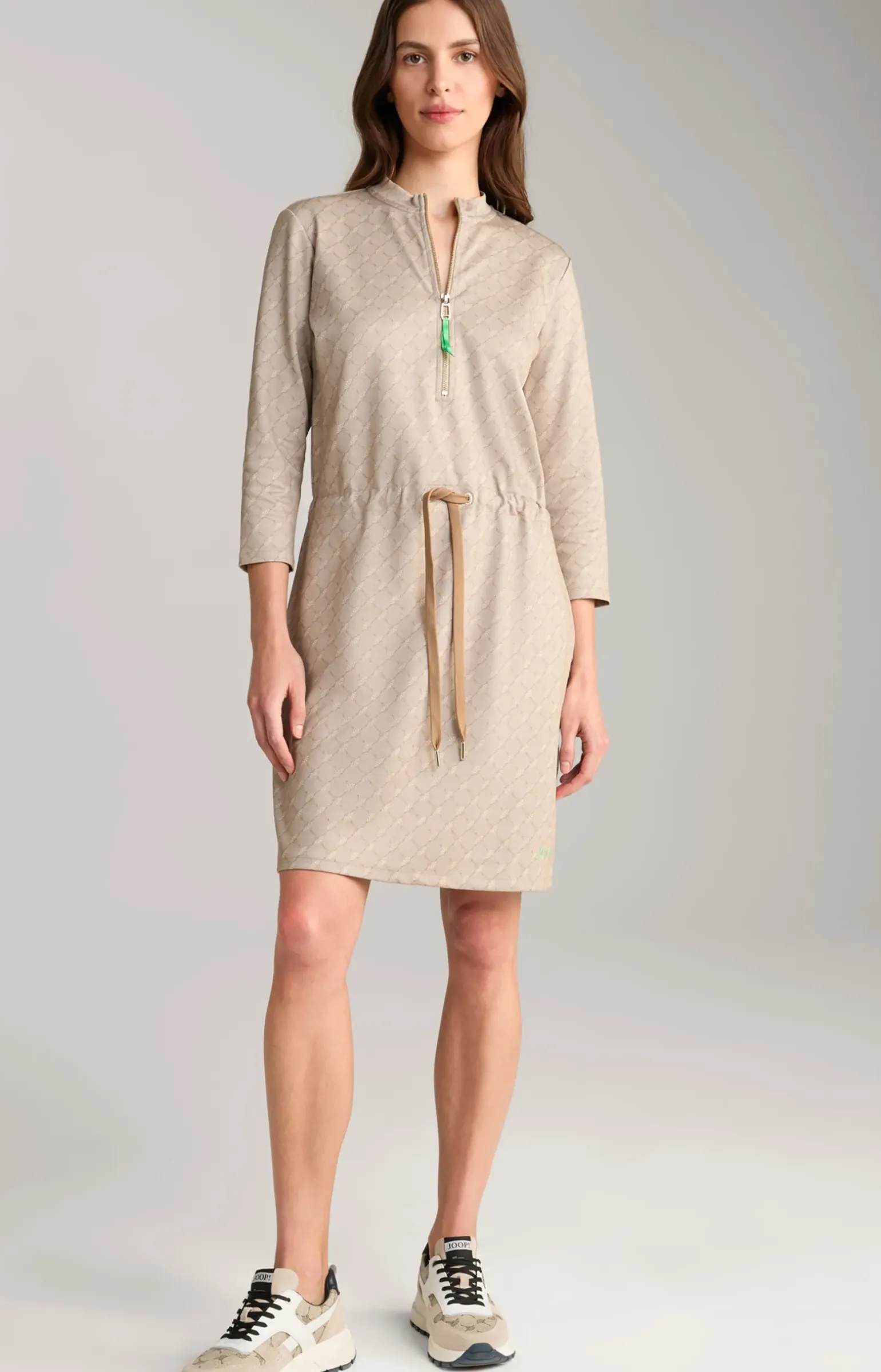 Scuba-Kleid in Beige gemustert