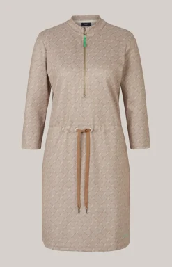 Scuba-Kleid in Beige gemustert