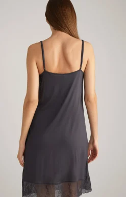 Spaghetti-Kleid mit Spitze in Anthrazit