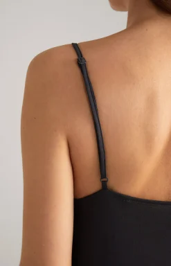 Spaghetti-Kleid mit Spitze in Anthrazit