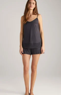 Spaghetti-Top mit Spitze in Anthrazit