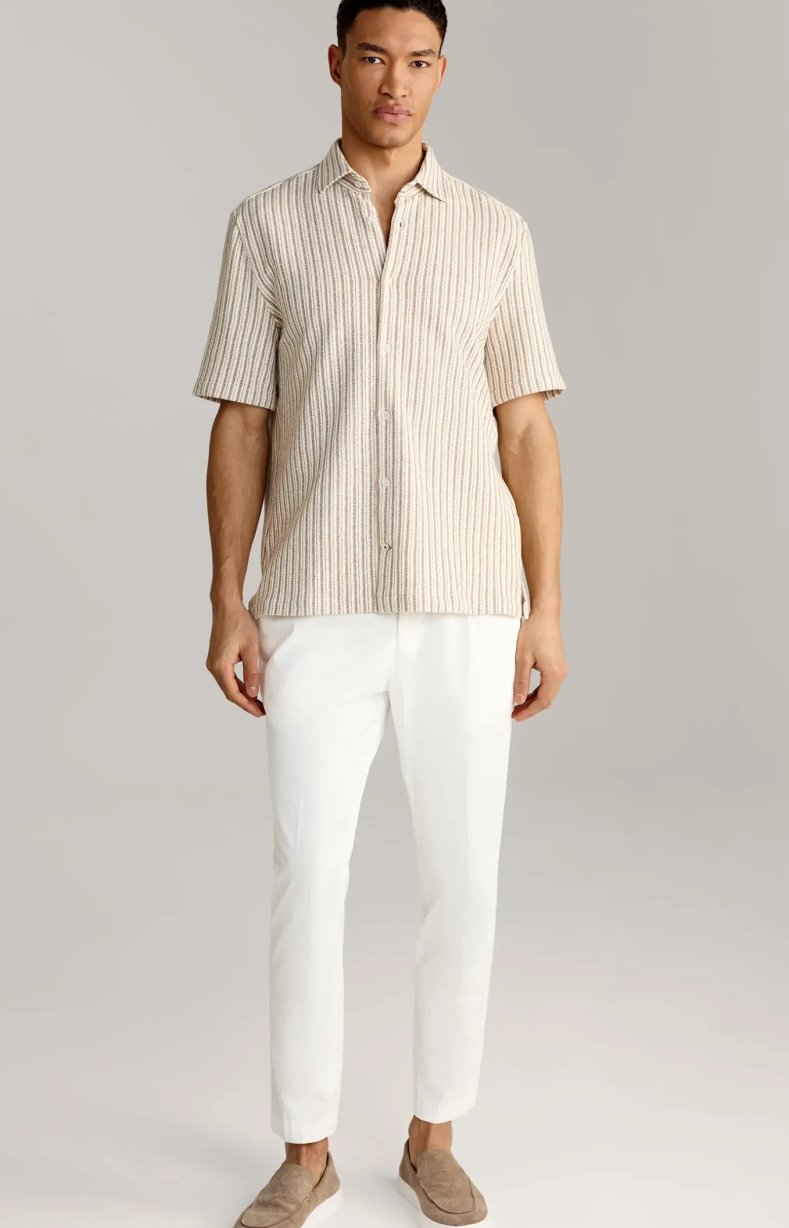 Strick-Hemd Kawi in Beige gestreift