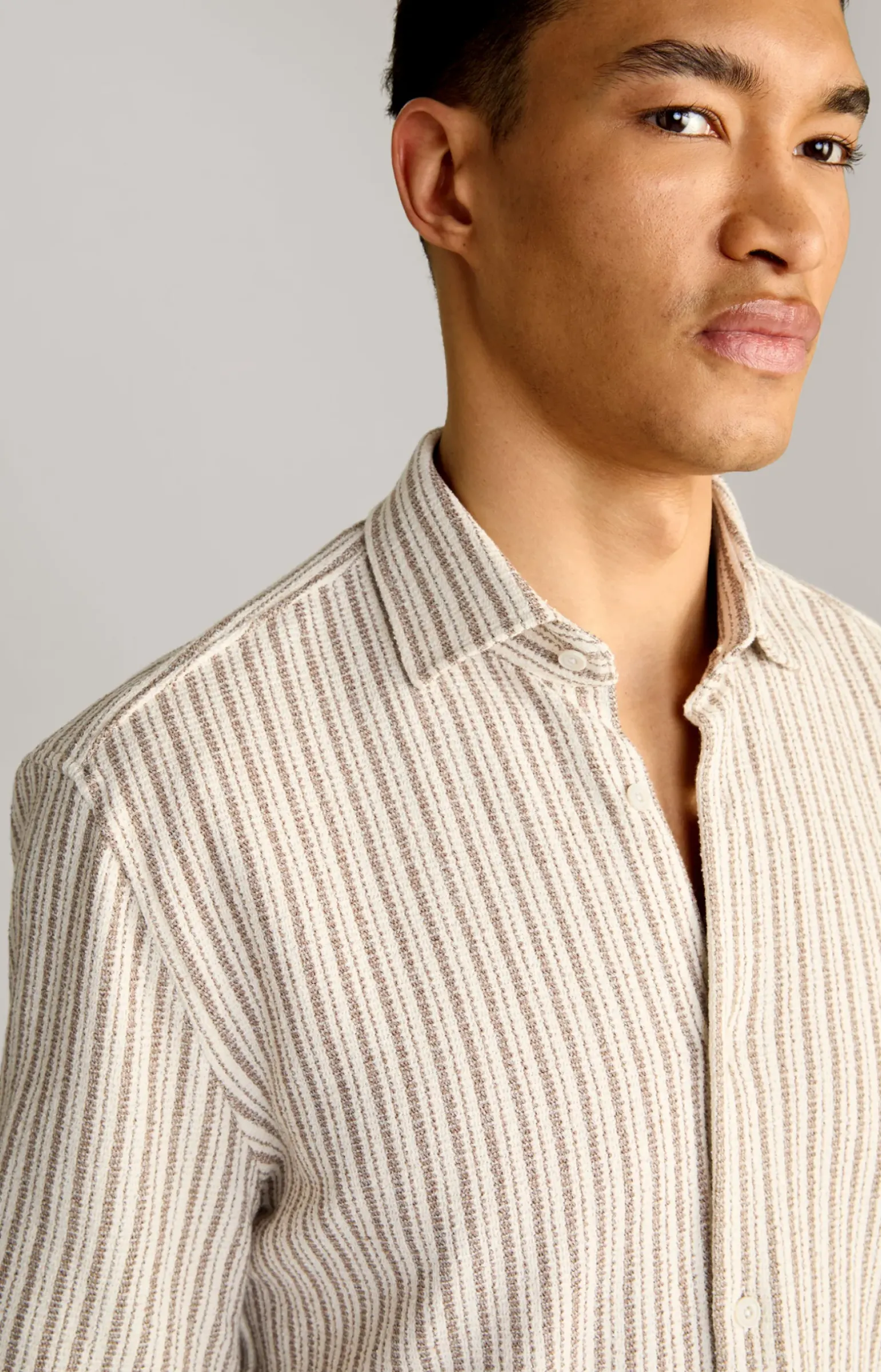 Strick-Hemd Kawi in Beige gestreift