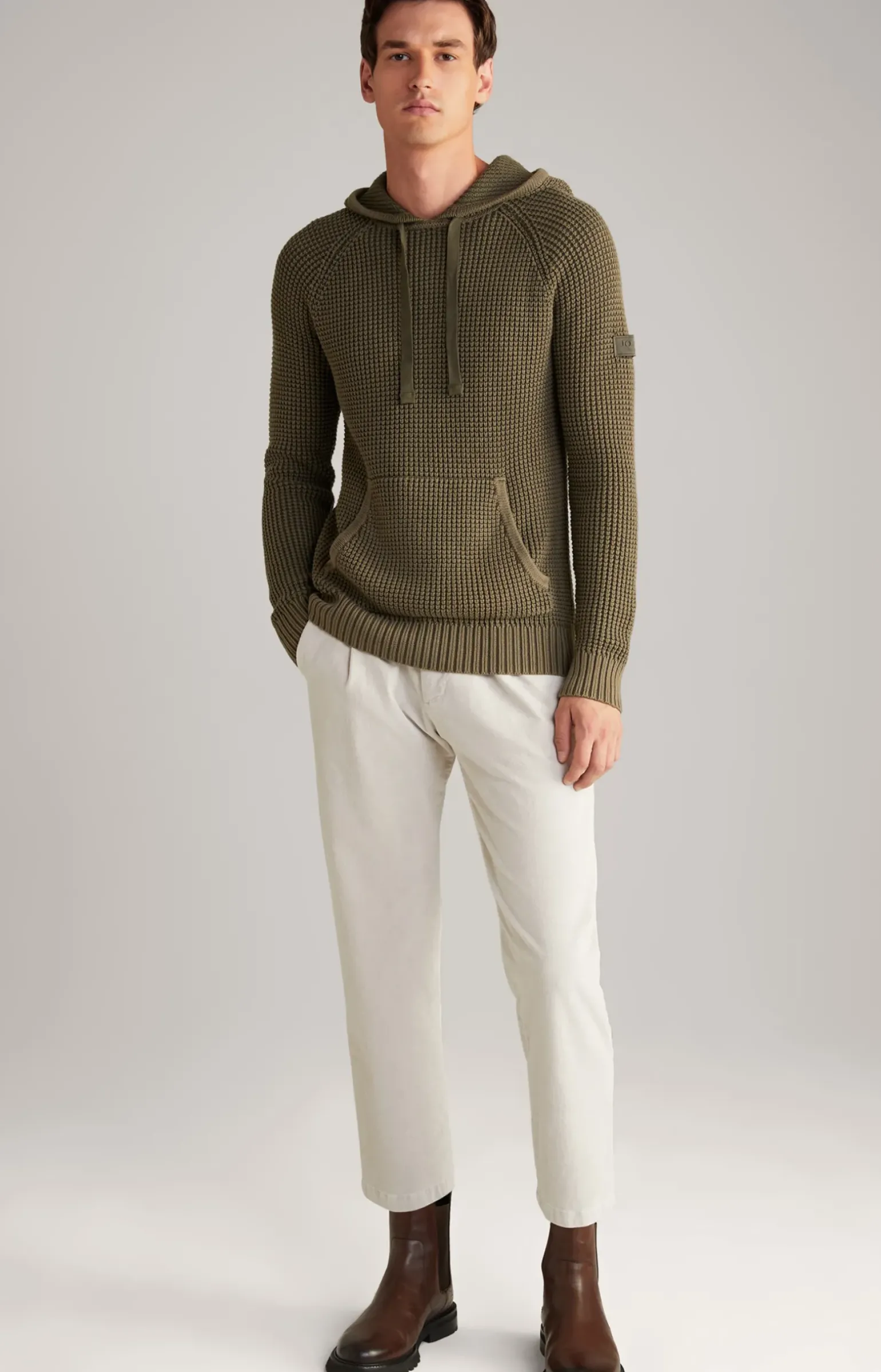 Strick-Hoodie Hoodor in Oliv